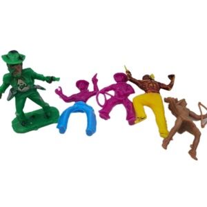 Mixed Lot Of 5 Vintage Plastic Cowboys And Indians Different Colors Each 2-3"